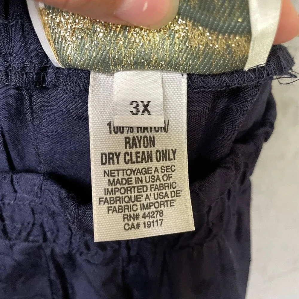 Vintage Marisa Christina II 3X Navy Floral Pleated Button Front Rayon Skirt